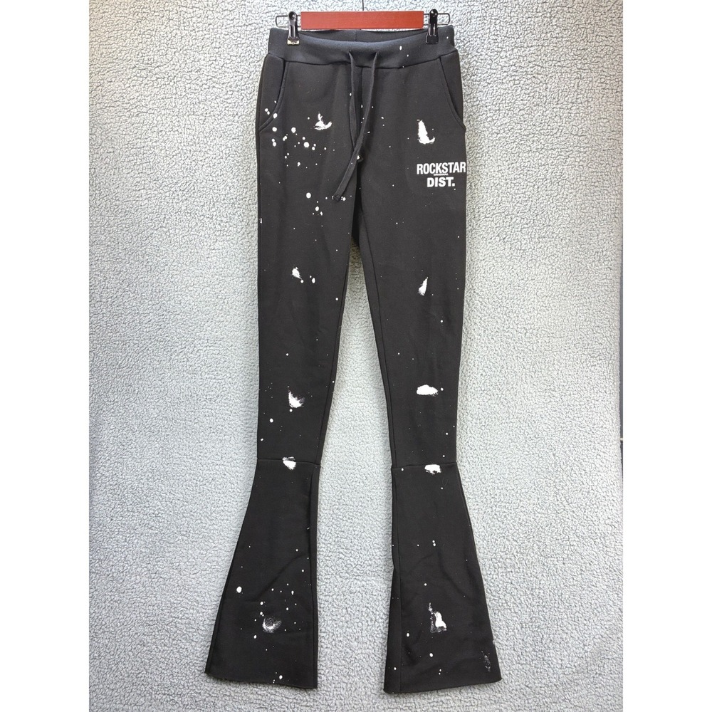 Rockstar Original Paint Splatter Flare Sweatpants Womens Size S Black Streetwear
